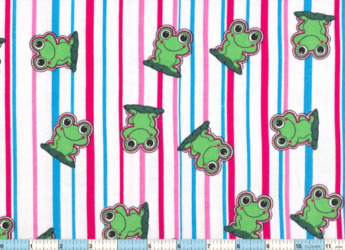 Pop Eye Frogs Red Pink Stripes 58"w Flannel